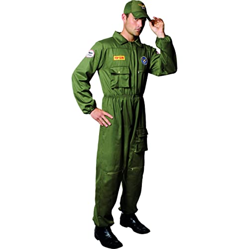 Dress Up America Herren Luftwaffenpilot Erwachsene Kostüm-Ganzkörperanzug, Green, Größe Klein (Taille: 91-99, Höhe: 160-165 cm, Schrittnaht: 69-74 cm) von Dress Up America