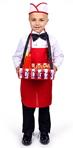 Dress Up America Hot-Dog-Verkäufer-Kostüm – Kinder-Kellner-Kostüm-Set – Halloween-Kostüm für Jungen von Dress Up America