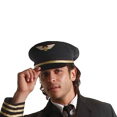 Dress Up America Pilotenmütze – Schwarze Flugkapitänsmütze – Pilotenkostüm-Zubehör für Kinder und Erwachsene von Dress Up America