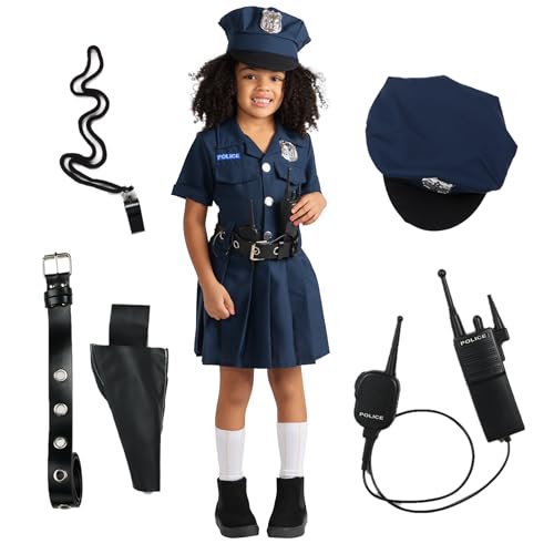 Dress Up America Mädchen-Polizistenkostüm – Halloween-Polizistenkostüm für Kinder – Set aus Kleid, Mütze und Gürtel von Dress Up America