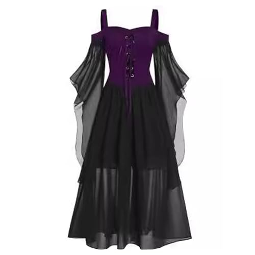 Dressnu Halloween Hexe Halfter Träger Big Swing Kleid Kleider Lange Kleider Dunkelviolett 2XL von Dressnu