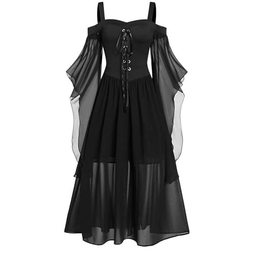 Dressnu Halloween Hexe Halfter Träger Big Swing Kleid Kleider Lange Kleider Schwarz 2XL von Dressnu