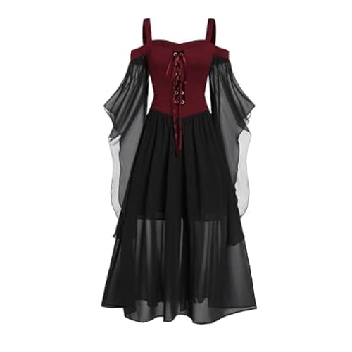 Dressnu Halloween Hexe Halfter Träger Big Swing Kleid Kleider Lange Kleider Weinrot 2XL von Dressnu