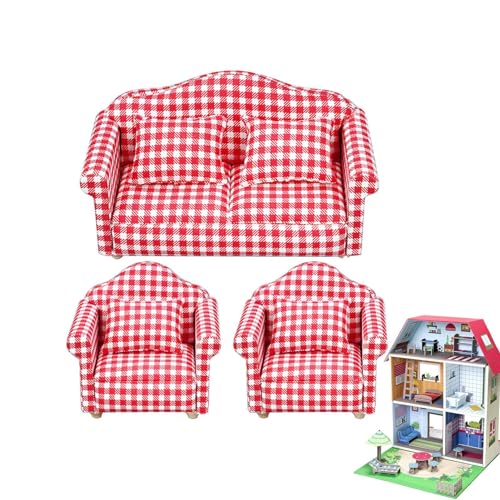 1/12 Miniatur Sofa Couch, Puppenhaus Couch mit Kissen, Puppenhaus Möbel Zubehör, Puppenhaus Möbel, Möbel Sofa, Puppenhaus Möbel Couch und Stuhl Set, Realistisches Miniatur Möbelspielzeug von Dreuhuing