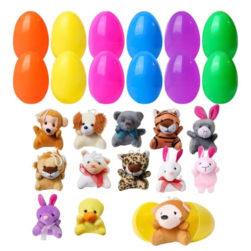 12Pcs Gefüllte Ostereier, Ostereier Gefüllt mit Plüsch, Niedliche Tierplüschspielzeug Vorgefüllte, Gefüllt Spielzeugen für Jagd, Überraschung Geschenk für Korbs Stuffers Party Gefälligkeiten von Dreuhuing