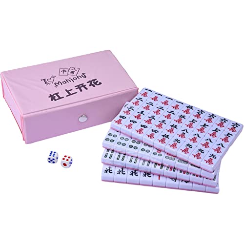 144 Min i Mahjong Set, Mahjong Spiel, Majong Spielsteine Set, Traditionelle Chinese Mahjong Set, Mahjong Fliesen Spiel mit 2 Würfel, Tragbares Chinesisches Mahjong Strategiespiel, für Reisen von Dreuhuing