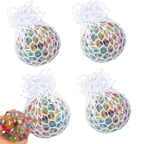 4 Stück Traubenball Quetschspielzeug, Regenbogen Quetschball, Bunte Mesh Trauben Stressbälle Sensorisches Spielzeug, Anti Stress Bälle, Regenbogen Knetball Quetschball, für Kinder Erwachsene von Dreuhuing