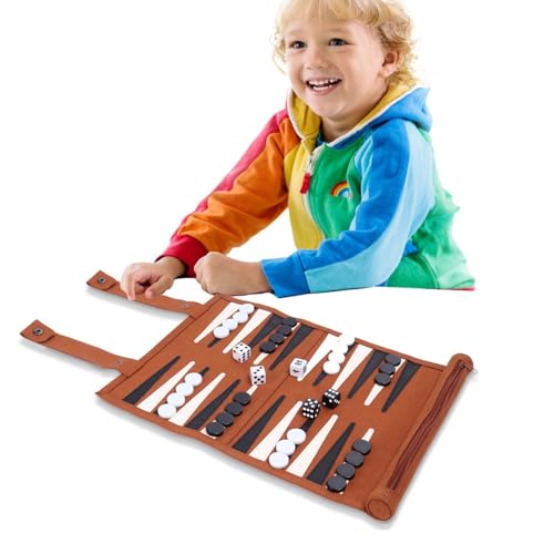 Backgammon Set, Roll Up Backgammon Spiel Set, Faltbar Schach Backgammon Brettspiel, Rollbares Reise Backgammon mit Ledertasche, Klassisches Schachspiel, 2 Spieler, Brettspiele für Erwachsene von Dreuhuing