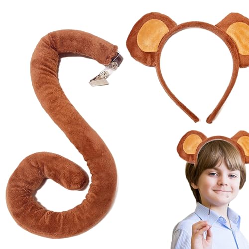 Dreuhuing Affenohren Stirnband Kinder - Performance Haarreifen - Affenohren Stirnband und Schwanz Set Halloween Affe Cosplay Outfits für Tierpartys Supplies von Dreuhuing