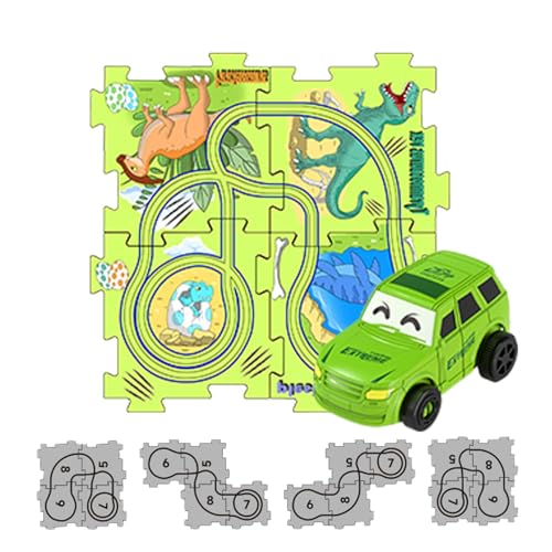 Dreuhuing Auto-Puzzle-Strecke, Puzzle-Racer-Auto-Strecken-Set - Lernspiele Autospielzeug | Bauspielzeug, Lernspielzeug, Dinosaurier-Puzzlebahn, Kleinkind-Puzzlebrett, Auto-Spielset für Kinder ab 3 von Dreuhuing