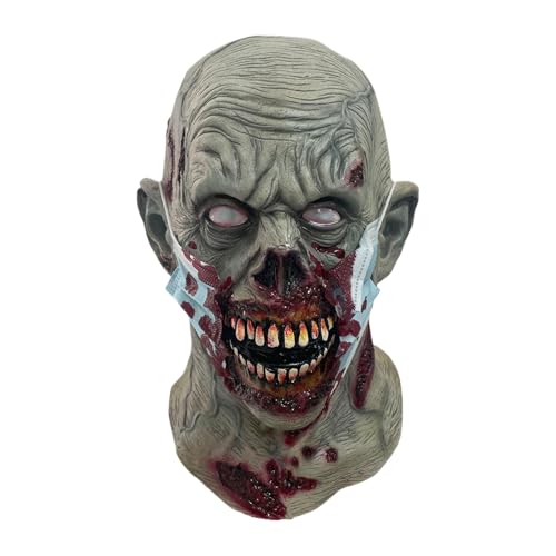 Dreuhuing Halloween Gruselmaske, Blutigem Zombie Masken, Gruselige Zombie Vollkopf Realistische Blutige Masken, Horror Vollkopf Zombie Helm Halloween Cosplay Kostüm, Gebrochene Gesicht Requisiten von Dreuhuing