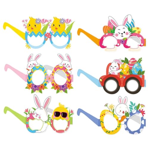 Dreuhuing Hasenbrille für Kinder, Bunny Brille - 6x Chick Osterdekorationen Brille Rahmen,Schöne Kaninchen -Fotokabine Requisiten für Partyvorbevorzugung Dekorationen Vorräte von Dreuhuing