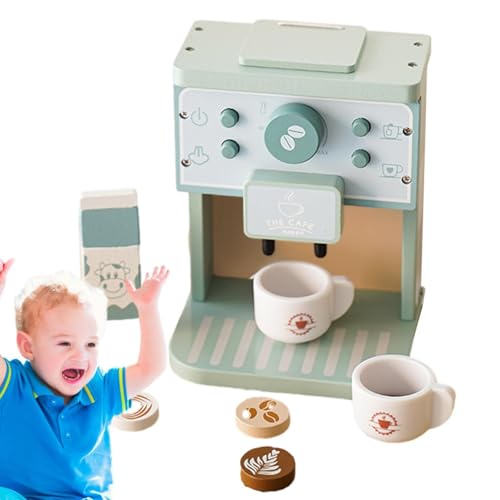 Dreuhuing Kaffeemaschine Playset, Kaffeemaschine Spielzeugset - Hölzerne Kinder Kaffeemaschine Playset Toy | Küchenzubehör tun vor, als Spiel für Mädchen zu Spielen von Dreuhuing