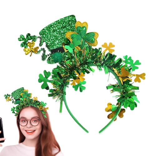 Dreuhuing Kleeblatt-Stirnband, Kleeblatt-Stirnband-Boppers | Grüne irische Kopfbedeckung zum St. Patrick's Day, Kostümzubehör,Irisches Karnevalskostüm-Zubehör mit Melone für Damen und Mädchen von Dreuhuing