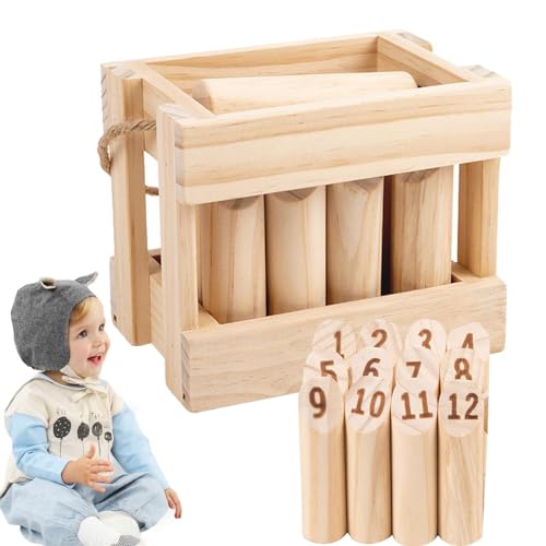 Dreuhuing Nummerierte Blockwurfspiele, Outdoor-Wurfspiel, Chess Outdoor Clash Toss Yard-Spiel, Holz-Rasenspielset, sicheres Wikinger-Schachspiel für Kinder ab 3 Jahren, Garten-Rasenstrand im Freien von Dreuhuing