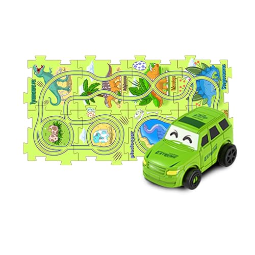 Dreuhuing Puzzle-Racer-Autobahn-Set, Puzzle-Bahnen mit Fahrzeugen - Lernspiele Autospielzeug | Bauspielzeug, Lernspielzeug, Dinosaurier-Puzzlebahn, Kleinkind-Puzzlebrett, Auto-Spielset für Kinder ab 3 von Dreuhuing