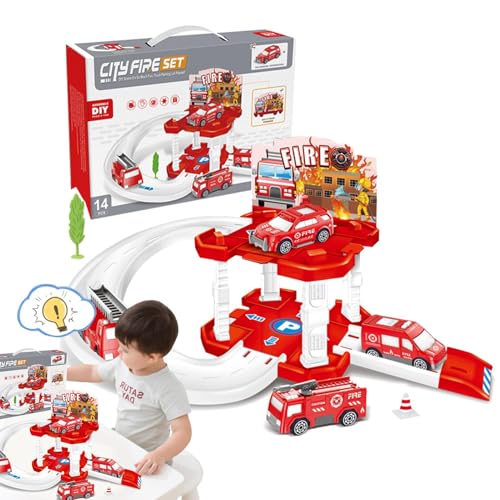 Dreuhuing Rennautobahn, Kinderautobahn - Spielzeugschienenset Autoschiene - Stadtparkplatz-Rennstrecke, Lernspielzeug, Autospielzeug, Feinmotorik-Spielzeug, Rennbahn-Spielset für Weihnachten, von Dreuhuing