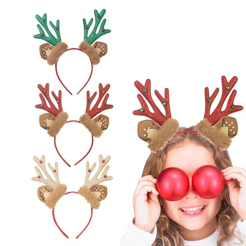 Dreuhuing Rentier-Haarreif für Erwachsene – 3 x niedliche Weihnachts-Boppers Partyhüte – niedliche Weihnachts-Boppers Partyhüte Stirnbänder Partyzubehör für Weihnachten Urlaub Party von Dreuhuing