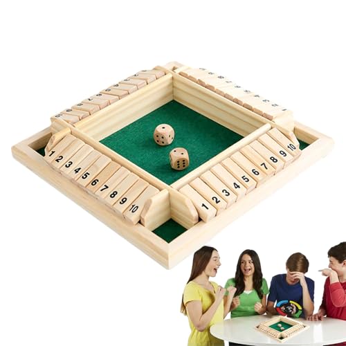 Dreuhuing Schließen Sie die Box, 4 Spieler Shut The Box Spiel, Box Würfelspiel aus Holz, Four Sided Flop Würfelbrett & Holzwürfel, Würfelspiel Holz Mathematik Lernspielzeug, Tischspiele für Party von Dreuhuing