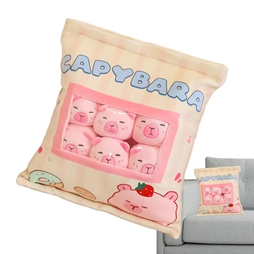 Dreuhuing Süßes Capybara Snackkissen, Capybara Kuscheltier Capybara Plüsch, Stofftier Plüschtierkissen mit 6 abnehmbaren MiniCapybara Plüschtieren,Kreative Snackbeutelkissen Geschenk für Kinder von Dreuhuing