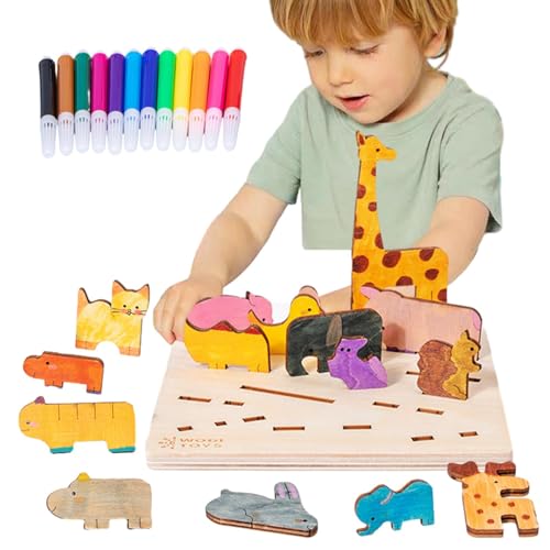 Dreuhuing Tierpuzzle für Kleinkinder, Tierpuzzle für Kinder - Puzzle-Brett-Puzzles-Matching-Spiel - Kinderpuzzles, Lernspielzeug, Feinmotorikspielzeug, Holzpuzzles für Kinder und Kleinkinder von Dreuhuing