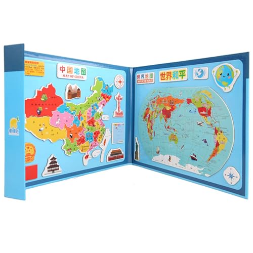 Dreuhuing Weltkarten-Puzzle für Kinder, Weltkarten-Puzzle, Geographie-Puzzles, Magnetisches Holzpuzzle, Welt- und chinesisches Kartenpuzzlespielzeug, Weihnachtsgeburtstagsgeschenk für Kinder von Dreuhuing