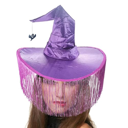 Hexenhüte für Frauen, Halloween Hexenhut, klassischer Halloween gerüschter Hut für Frauen, geheimnisvoller gerüschter Hut für Halloween Hexe Cosplay, Faschingskappe, gerüschter Zaubererhut für von Dreuhuing