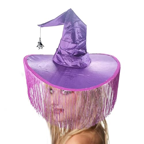 Hexenhüte für Frauen, Halloween Hexenhut, klassischer Halloween gerüschter Hut für Frauen, geheimnisvoller gerüschter Hut für Halloween Hexe Cosplay, Faschingskappe, gerüschter Zaubererhut für von Dreuhuing