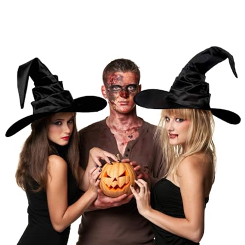 Hexenhüte für Frauen, Halloween Hexenhut, klassischer Halloween gerüschter Hut für Frauen, geheimnisvoller gerüschter Hut für Halloween Hexe Cosplay, Faschingskappe, gerüschter Zaubererhut für von Dreuhuing