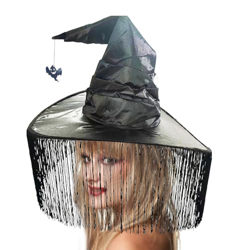 Hexenhüte für Frauen, Halloween Hexenhut, klassischer Halloween gerüschter Hut für Frauen, geheimnisvoller gerüschter Hut für Halloween Hexe Cosplay, Faschingskappe, gerüschter Zaubererhut für von Dreuhuing