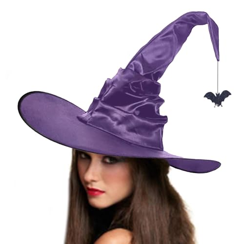 Hexenhüte für Frauen, Halloween Hexenhut, klassischer Halloween gerüschter Hut für Frauen, geheimnisvoller gerüschter Hut für Halloween Hexe Cosplay, Faschingskappe, gerüschter Zaubererhut für von Dreuhuing