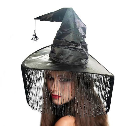 Hexenhüte für Frauen, Halloween Hexenhut, klassischer Halloween gerüschter Hut für Frauen, geheimnisvoller gerüschter Hut für Halloween Hexe Cosplay, Faschingskappe, gerüschter Zaubererhut für von Dreuhuing