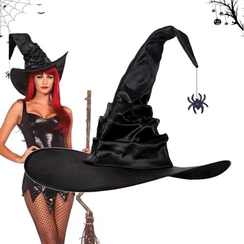 Hexenhüte für Frauen, Halloween Hexenhut, klassischer Halloween gerüschter Hut für Frauen, geheimnisvoller gerüschter Hut für Halloween Hexe Cosplay, Faschingskappe, gerüschter Zaubererhut für von Dreuhuing