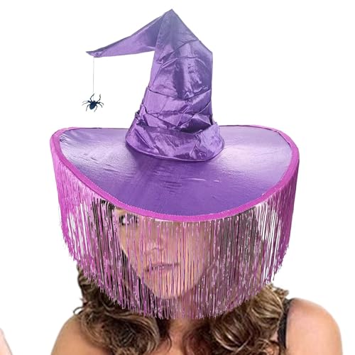 Hexenhüte für Frauen, Halloween Hexenhut, klassischer Halloween gerüschter Hut für Frauen, geheimnisvoller gerüschter Hut für Halloween Hexe Cosplay, Faschingskappe, gerüschter Zaubererhut für von Dreuhuing