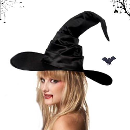 Hexenhüte für Frauen, Halloween Hexenhut, klassischer Halloween gerüschter Hut für Frauen, geheimnisvoller gerüschter Hut für Halloween Hexe Cosplay, Faschingskappe, gerüschter Zaubererhut für von Dreuhuing