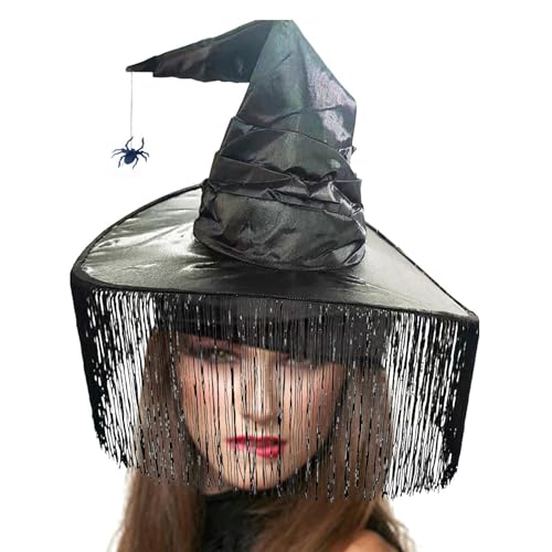 Hexenhüte für Frauen, Halloween Hexenhut, klassischer Halloween gerüschter Hut für Frauen, geheimnisvoller gerüschter Hut für Halloween Hexe Cosplay, Faschingskappe, gerüschter Zaubererhut für von Dreuhuing