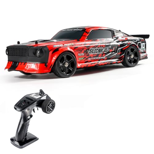 1/14 Brush RC Car, 35 Km/h High Speed ​​4WD Drift Racing Ferngesteuerter Sportwagen (vorwärts/rückwärts/Links Abbiegen/rechts Abbiegen/steuerbare Lichter) (1 Batterie) von Drfeify