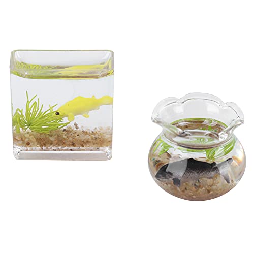 Drfeify 2 Stück Miniatur-Fischschüssel, Simulations-Kunststoff-Mini-Aquarium für 1/12 Puppenhaus-Dekorationszubehör von Drfeify