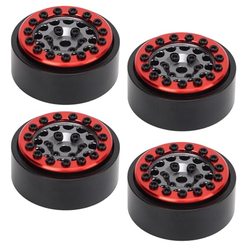 Drfeify Aluminiumlegierung RC Car Wheels Felgen, CNC-Gewichtsdesign, Verbesserte Stabilität mit Besserem Handling, für FMS 1/24 FCX24 Climbing Car (Rotes Titan) von Drfeify