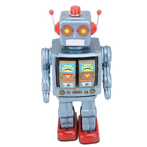 Drfeify Metall Zinn Roboter Spielzeug, Weißblech Vintage Retro Elektrische Rotierende Figuren Modell Uhrwerk Trommeln Roboter Spielzeug Erwachsene Sammlung Kinder Geschenk (BLUE) von Drfeify