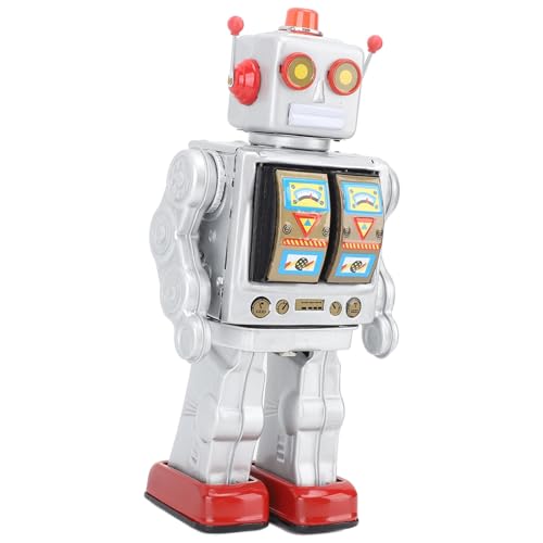 Drfeify Metall Zinn Roboter Spielzeug, Weißblech Vintage Retro Elektrische Rotierende Figuren Modell Uhrwerk Trommeln Roboter Spielzeug Erwachsene Sammlung Kinder Geschenk (Silver) von Drfeify