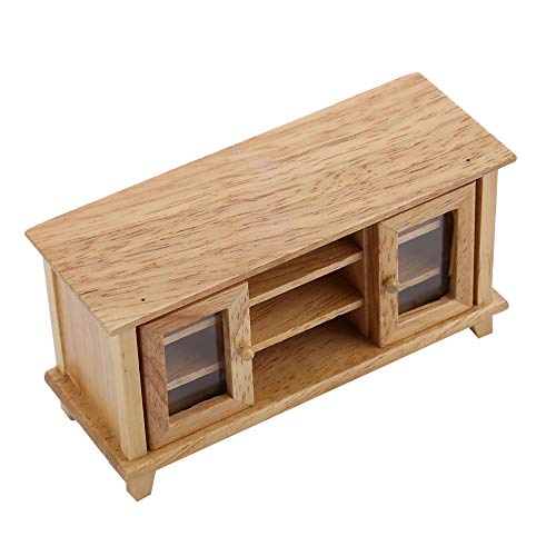 Drfeify Puppenhaus-Miniatur-TV-Schrank, Mini-Aufbewahrungs-TV-Schrank aus Holz, Modell für 1/12 Puppenhausmöbel (Originale Holzfarbe) von Drfeify