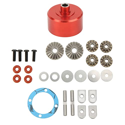 Drfeify RC-Auto-Diff-Set, Hochfestes Spiral-Diff-Set aus Aluminiumlegierung Vorne und Hinten für Ferngesteuerte Fahrzeugteile der Serie 1/7 und 1/8 (Rot) von Drfeify