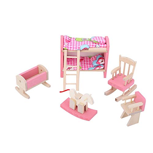 Drfeify Spielzeugmöbel, realistische Simulation Mini Holzmöbel Set Linear Moving Parts für Puppenhaus Zubehör 1:12(Habitación para niños) Mechanical Drive von Drfeify