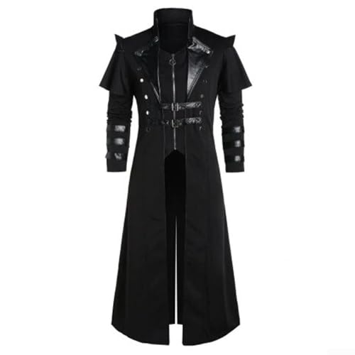 Ledermantel Herren Herren Retro Renaissance Gothic Viktorianischen Steampunk Frack Jacke Mittelalter Viktorianisch bestickt Smoking Uniform (2XL Schwarz) von Drhomeam