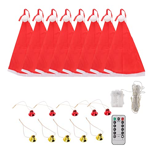 DriKou Hanging Lighted Glowing Santa Hats, with Bells Battery Powered Fairy LED String Light Lights for Xmas Tree Fireplace porches lawns Window Indoor Outdoor Yard Tree Decor von DriKou