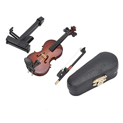 DriKou Mini Modelo de violín, juguete de instrumento Musical en miniatura Con estuche de soporte, decoraciones artesanales para Mini casa, sala Musical, decoración de festivales, von DriKou