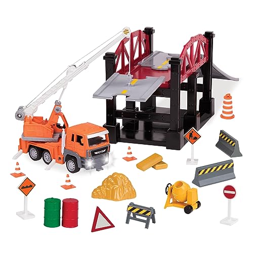 Driven by Battat – 35-teiliges Baustellen Spielset für Kinder – Kran Spielzeug & Zubehör – Großes Set – Spielzeugbrücke, Straßenschilder und mehr – ab 3 Jahren – Micro Brückenbau Spielzeug (35 Teile) von Driven by Battat