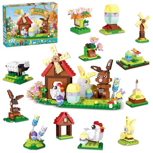 DrmBeyd 12 Stück Osterhasen Party Geschenk für Kinder, 12 in 1 Osterhasen Bausteine Spielzeug, 665 Teile Ostereiern Bausteine Bausatz Set, Valentinstag Oster Geschenke für Jungen Mädchen von DrmBeyd