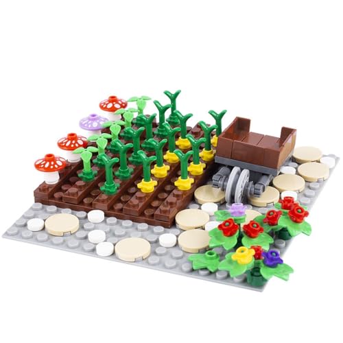 DrmBeyd Bauernhof Szene Baustein Set, MOC Modular Minifiguren Accessoires Szene Spielzeug, Ackerland Minifiguren Tiere Pflanzen Szene Bausteine Bausatz von DrmBeyd